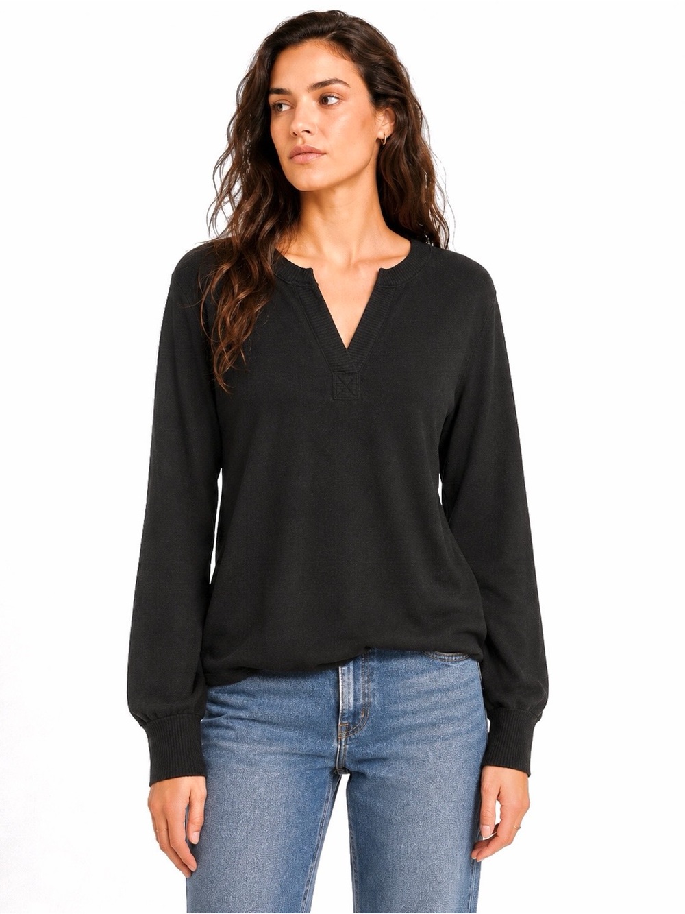 Buffalo David Bitton Black V Neck Long Sleeve Sweater Top Large